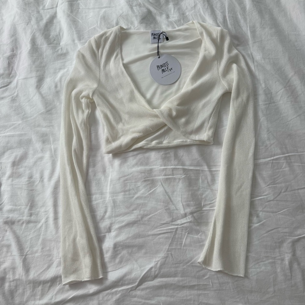 Princess Polly Cream Long Sleeve Crop Top